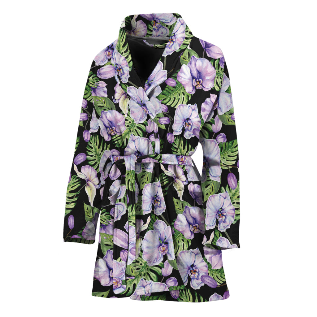 Watercolor Cattleya Pattern Print Women's Bathrobe