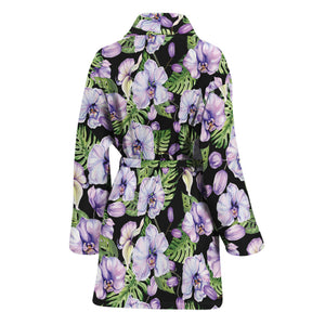 Watercolor Cattleya Pattern Print Women's Bathrobe