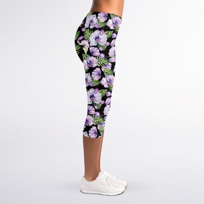 Watercolor Cattleya Pattern Print Women's Capri Leggings