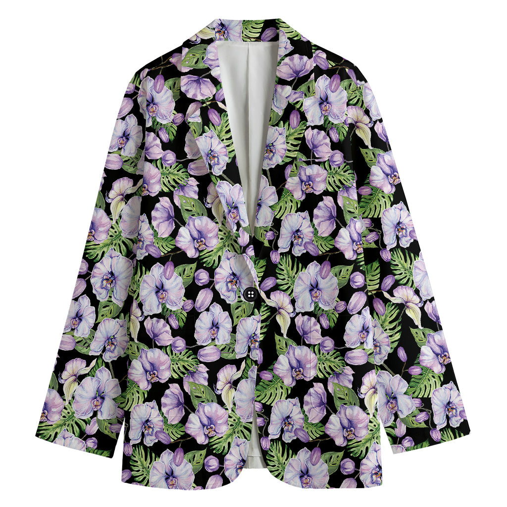 Watercolor Cattleya Pattern Print Women's Cotton Blazer