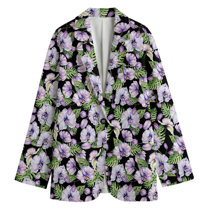 Watercolor Cattleya Pattern Print Women's Cotton Blazer