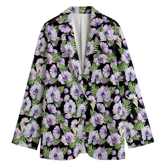 Watercolor Cattleya Pattern Print Women's Cotton Blazer