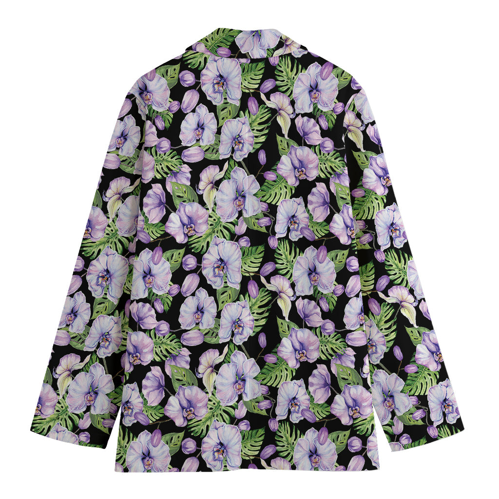 Watercolor Cattleya Pattern Print Women's Cotton Blazer