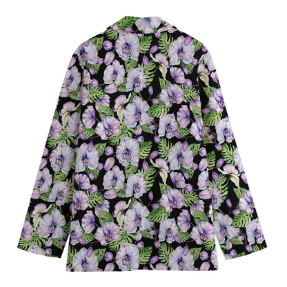 Watercolor Cattleya Pattern Print Women's Cotton Blazer