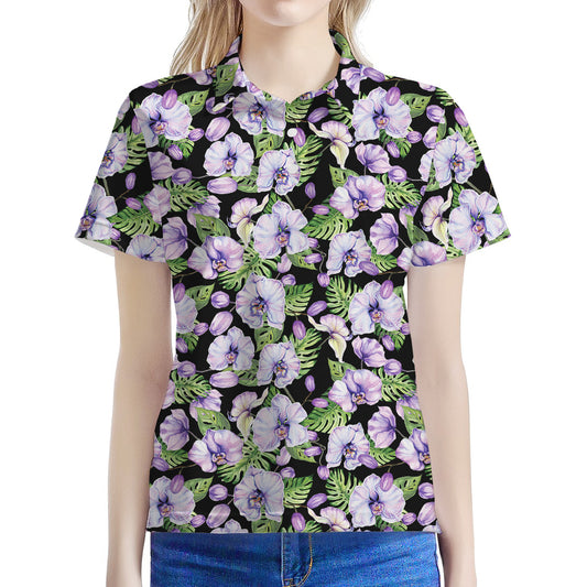 Watercolor Cattleya Pattern Print Women's Polo Shirt