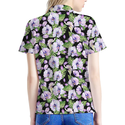 Watercolor Cattleya Pattern Print Women's Polo Shirt
