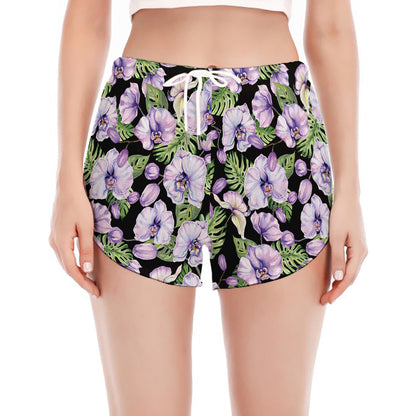 Watercolor Cattleya Pattern Print Women's Split Running Shorts
