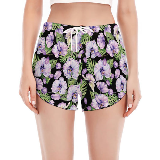 Watercolor Cattleya Pattern Print Women's Split Running Shorts
