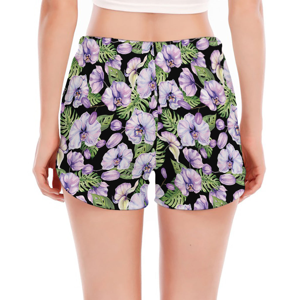 Watercolor Cattleya Pattern Print Women's Split Running Shorts