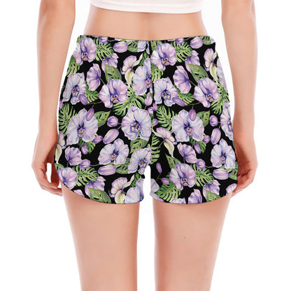 Watercolor Cattleya Pattern Print Women's Split Running Shorts