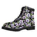 Watercolor Cattleya Pattern Print Padded Collar Lace Up Boots