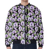 Watercolor Cattleya Pattern Print Zip Sleeve Bomber Jacket