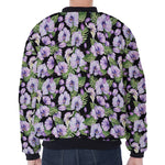 Watercolor Cattleya Pattern Print Zip Sleeve Bomber Jacket