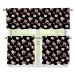 Watercolor Cherry Blossom Pattern Print 3 Piece Kitchen Curtains