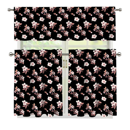 Watercolor Cherry Blossom Pattern Print 3 Piece Kitchen Curtains