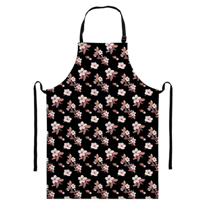 Watercolor Cherry Blossom Pattern Print Bib Apron With Pocket