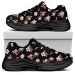 Watercolor Cherry Blossom Pattern Print Black Chunky Shoes