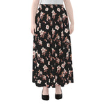 Watercolor Cherry Blossom Pattern Print Chiffon Maxi Skirt