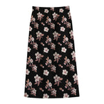 Watercolor Cherry Blossom Pattern Print Cotton Front Slit Maxi Skirt