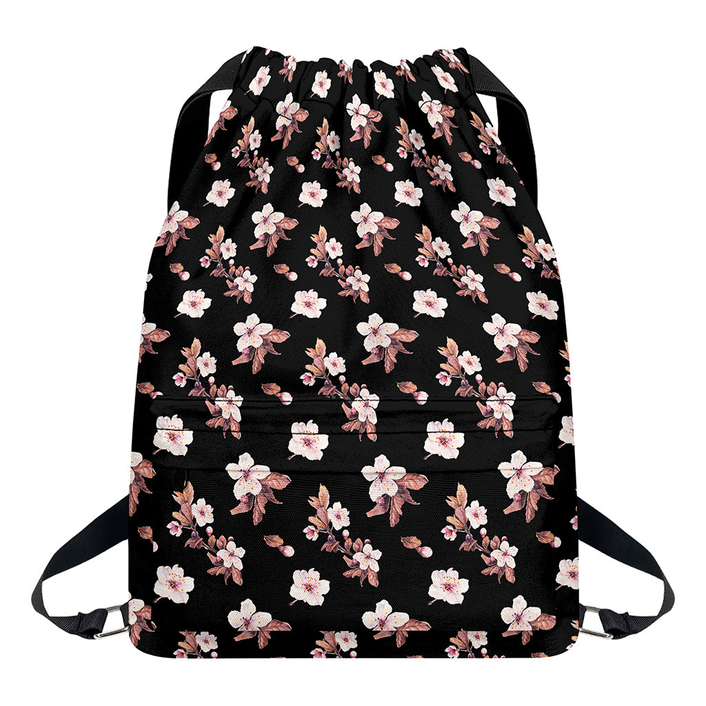 Watercolor Cherry Blossom Pattern Print Drawstring Backpack