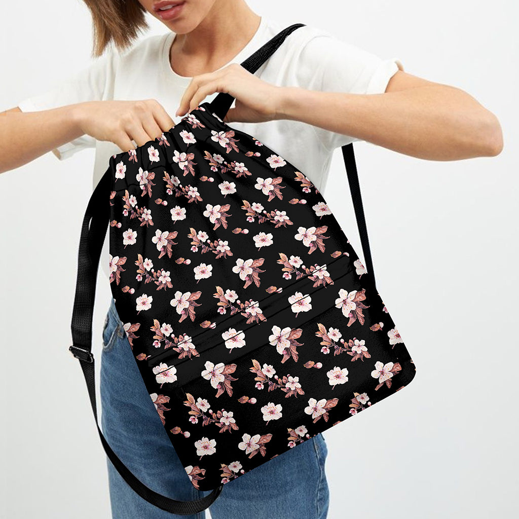 Watercolor Cherry Blossom Pattern Print Drawstring Backpack