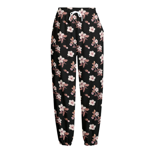 Watercolor Cherry Blossom Pattern Print Fleece Lined Knit Pants