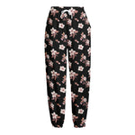 Watercolor Cherry Blossom Pattern Print Fleece Lined Knit Pants