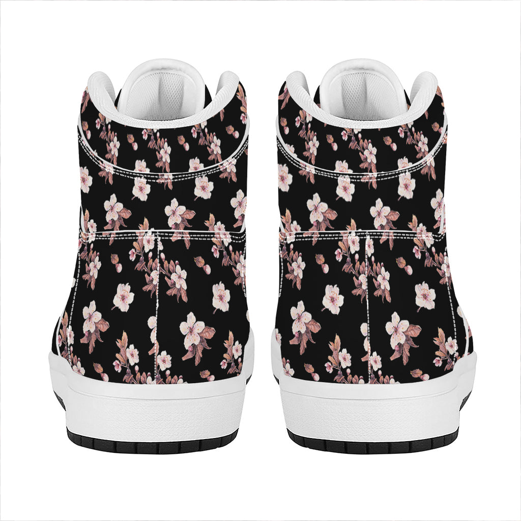 Watercolor Cherry Blossom Pattern Print High Top Leather Sneakers