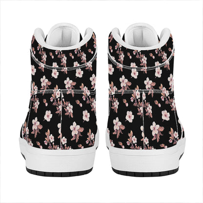 Watercolor Cherry Blossom Pattern Print High Top Leather Sneakers