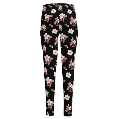 Watercolor Cherry Blossom Pattern Print High-Waisted Pocket Leggings