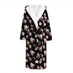 Watercolor Cherry Blossom Pattern Print Hooded Bathrobe