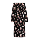 Watercolor Cherry Blossom Pattern Print Hooded Bathrobe