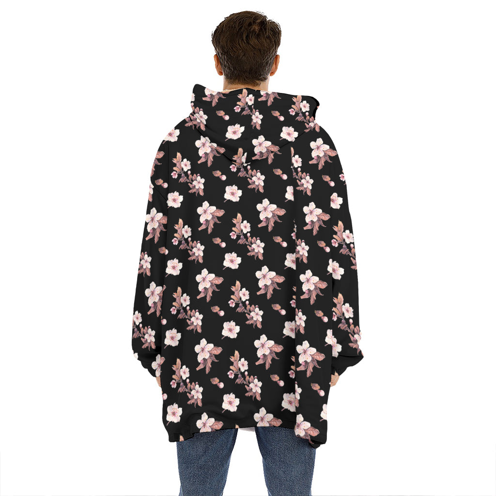 Watercolor Cherry Blossom Pattern Print Hoodie Blanket