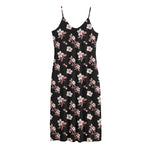 Watercolor Cherry Blossom Pattern Print Jersey Midi Cami Dress