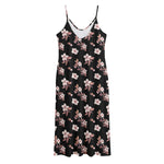 Watercolor Cherry Blossom Pattern Print Jersey Midi Cami Dress