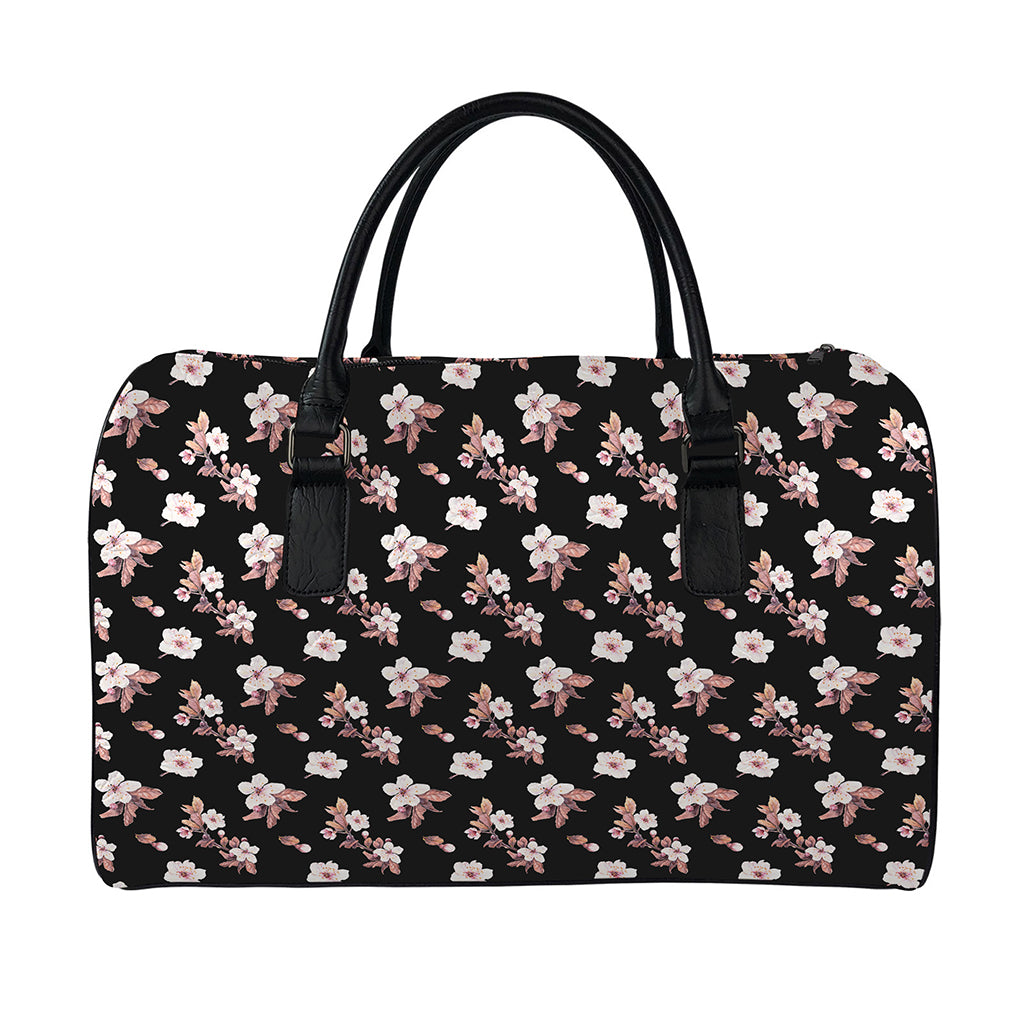 Watercolor Cherry Blossom Pattern Print Leather Duffle Bag