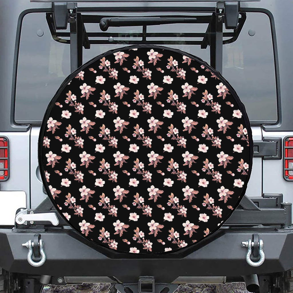 Watercolor Cherry Blossom Pattern Print Leather Spare Tire Cover