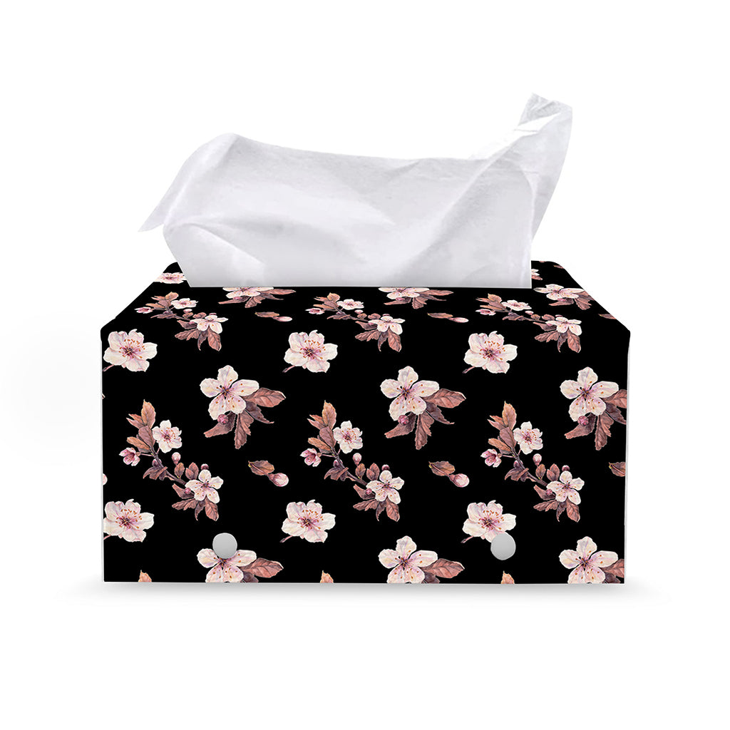 Watercolor Cherry Blossom Pattern Print Leather Tissue Box Cover