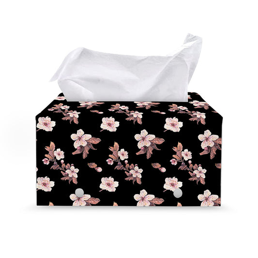 Watercolor Cherry Blossom Pattern Print Leather Tissue Box Cover