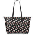 Watercolor Cherry Blossom Pattern Print Leather Tote Bag With Zipper