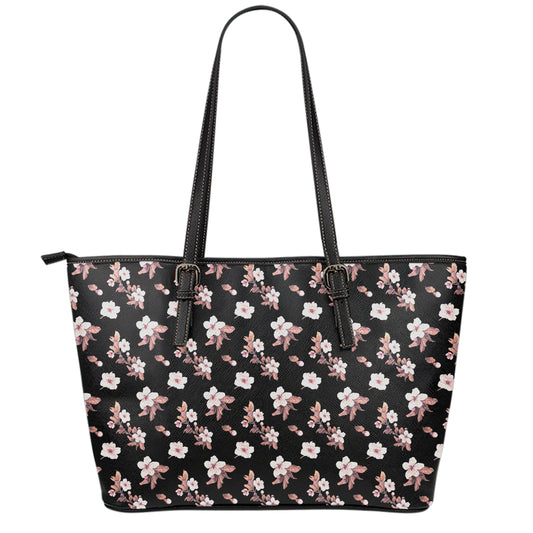 Watercolor Cherry Blossom Pattern Print Leather Tote Bag