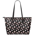 Watercolor Cherry Blossom Pattern Print Leather Tote Bag