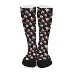 Watercolor Cherry Blossom Pattern Print Long Socks