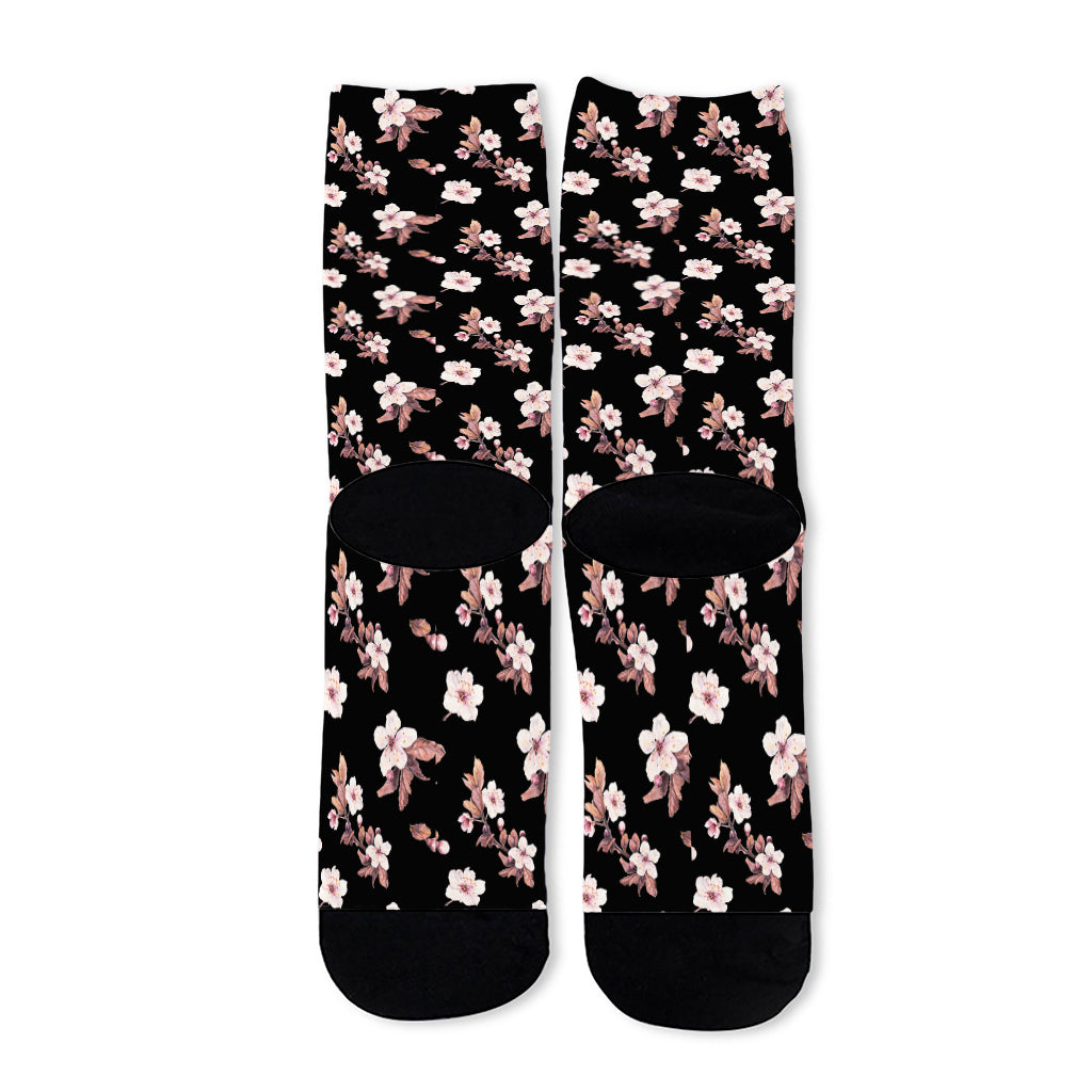 Watercolor Cherry Blossom Pattern Print Long Socks