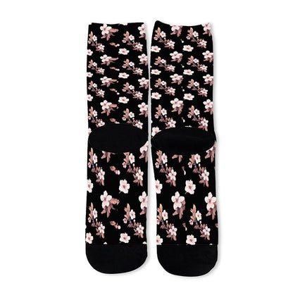 Watercolor Cherry Blossom Pattern Print Long Socks