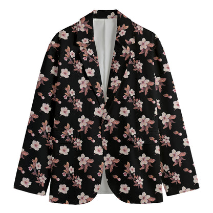 Watercolor Cherry Blossom Pattern Print Men's Cotton Blazer