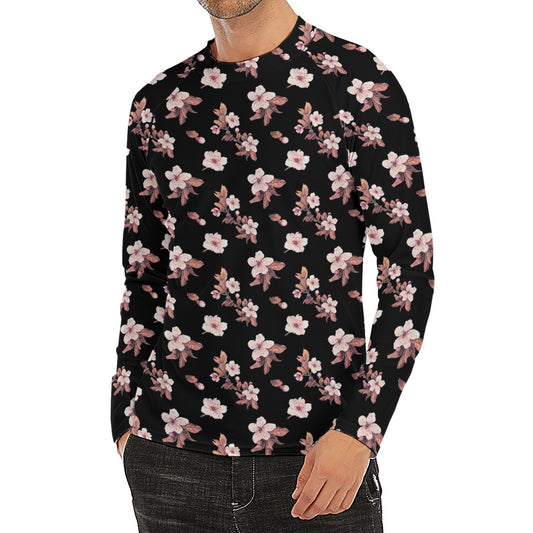 Watercolor Cherry Blossom Pattern Print Men's Long Sleeve Rash Guard