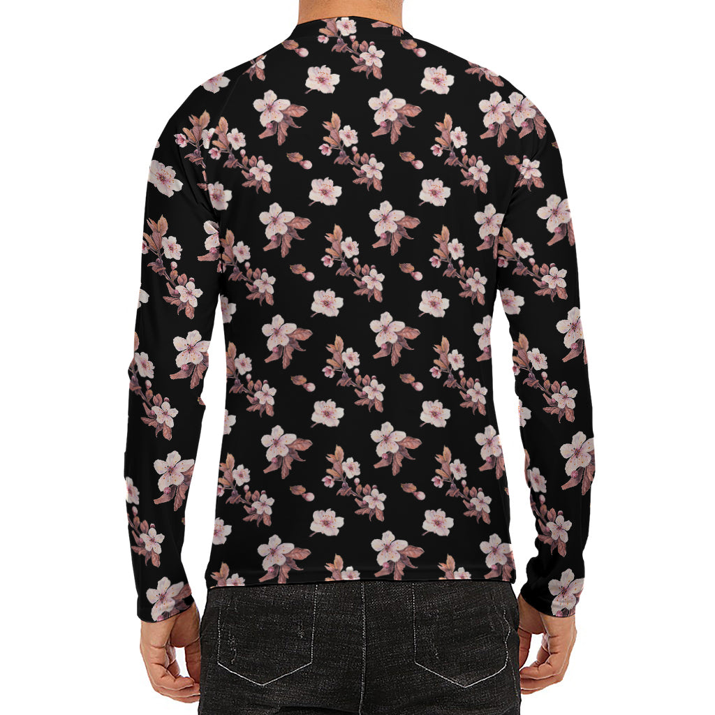 Watercolor Cherry Blossom Pattern Print Men's Long Sleeve Rash Guard