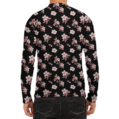 Watercolor Cherry Blossom Pattern Print Men's Long Sleeve Rash Guard