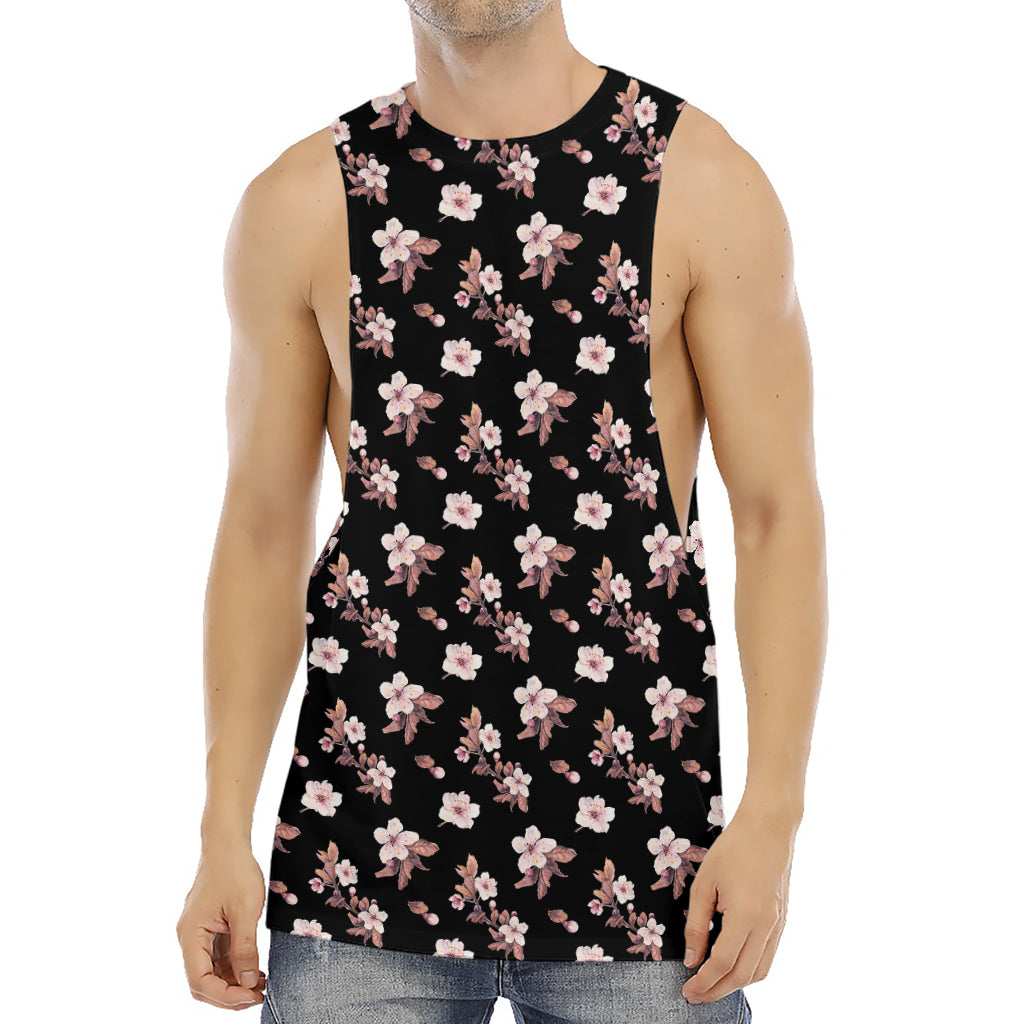 Watercolor Cherry Blossom Pattern Print Men's Muscle Tank Top